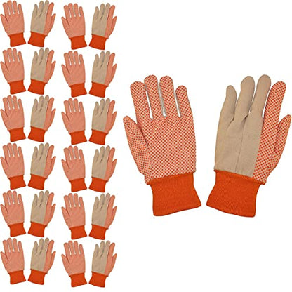 Cordova Weight Gloves, Cotton Canvas, Hi-Vis PVC Dots, Knit Wrist, Large, 12-Pack - style: Heavy Weight