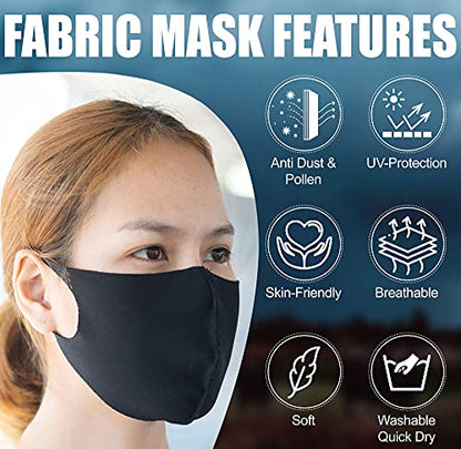 MEFELE Cln 10PCS Black Face Mask Covers with Elastic Ear Loop Cover Full Face Anti-Dust, Unisex, Washable, Breathable, and Reusable (Adults) - style: Adults