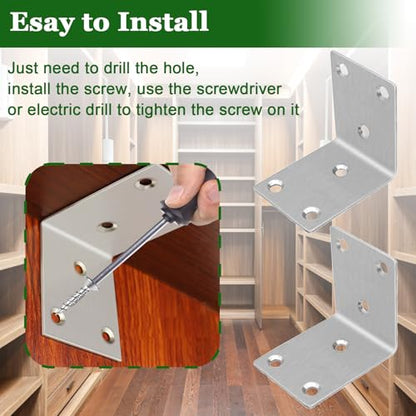 40PCS L Bracket Corner Braces, 304 Stainless Steel Shelf Bracket for Wood, Shelves, Bookshelf Support 90° L Shape Joint Angle Brackets.(Silver,2.6X1.89X0.08IN) - size: 2.6X1.89X0.08IN