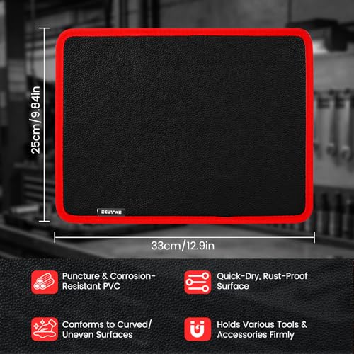 Strong Magnetic Tool Mat Magnetic Parts Tray with Anti-Slip Backing Heavy Duty with Powerful Magnets for Organizing Screws Nuts Bolts Small Tools - Workshop, Garage, DIY-Red 1PCS