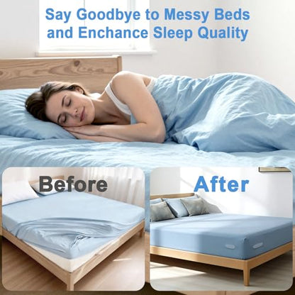 Upgrade Bed Sheet Holders for Corners, 4Pcs Heavy Duty Bed Sheet Locks and 4Pcs Sheet Clips Keep Sheets in Place Firmly, No More Fitted Sheet Coming Off, Bed Sheet Fasteners Fit All Mattress