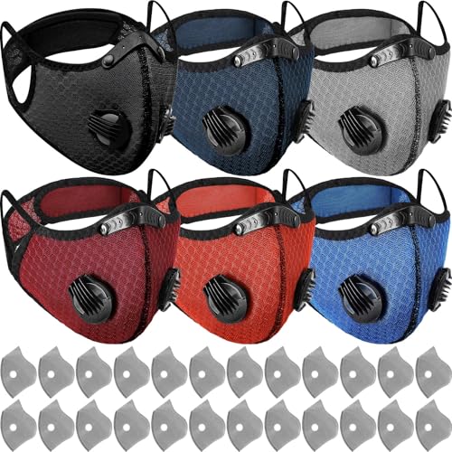 Threlaco 6 Pcs Dust Mask Breathable Reusable Adjustable Respirator Mask with 24 Activated Carbon Filters for Woodworking - color: Mix Color