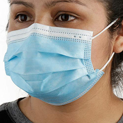 StringKing Disposable Face Masks for Protection - 3-Ply Mask - Premium Filter, Adjustable Metal Nose Piece and Elastic Band Ear Loops - Latex-Free (Box of 50 - Blue)