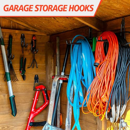 20 Pack Heavy Duty Garage Hooks,Solid Steel Wall Mount Hangers,with Anti-Slip Coating,for Hanging and Organising Ladder,Bike,Ropes,Broom,Garden,Yard and Power Tools - color: 20 Pack Black