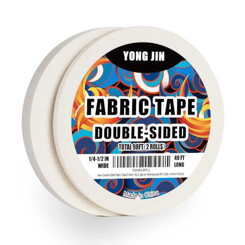 YONGJIN Double-Sided Fabric Tape (2 Rolls) - No Sewing or Ironing Required, Perfect for Quick Clothing Repairs, Fabric Bonding, Adhesive Cloth Tape for Hemming and DIY Crafts (1/4inch+1/2inch) - size: 1/4inch+1/2inch