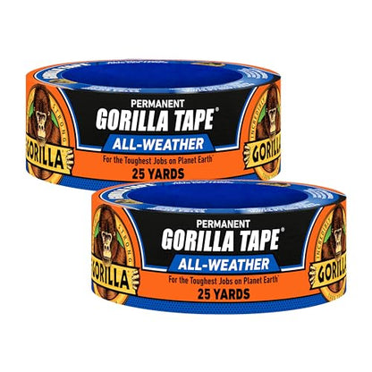 Gorilla All Weather Duct Tape, Black, 1.88" x 25 yd (Pack of 2) - UV and Temperature Resistant Waterproof Tape for Outdoor Repairs - size: 2 - Pack