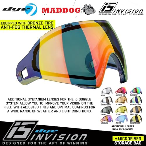 Maddog Dye i5 Thermal Anti-Fog Paintball Airsoft Mask Goggle System Combo with Microfiber Bag | Safety Certified Protection - color: Fire 2.0