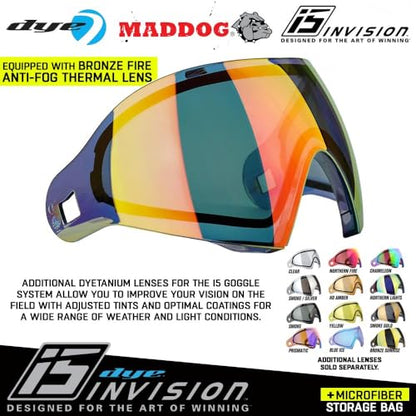 Maddog Dye i5 Thermal Anti-Fog Paintball Airsoft Mask Goggle System Combo with Microfiber Bag | Safety Certified Protection - color: Fire 2.0