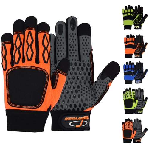 Men’s Heavy Duty Work Gloves Utility Mechanic Working Touchscreen Anti-Slip Palm & Knuckle Protection Safety Gloves - color: Black Orange, size: Medium