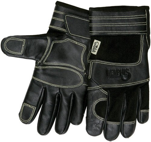 MCR Safety 925M Memphis Multi-Task Style Black Sewn Gloves with Kevlar and Black Grain Cow Palm, Yellow, Medium, 1-Pair