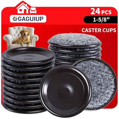 1 5/8" Round Carpet Bottom Furniture Caster Cups, Reusable Furniture Sliders for Hardwood Floors,Felt Furniture Pads Coasters to Protect Tile or Laminate Floors from Scratches, Brown/Gray (24 Pack) - size: 1-5/8 Inch, 24 Pack