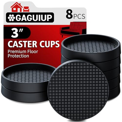 Non Slip Furniture Pads- 3"x3" Round Anti Skid Caster Cups Furniture Coasters, Anti-Sliding Grippers Floor Protectors for Furniture Bed, Couch, Chair Leg, Black(Set of 8) - size: 3" 8pcs Black