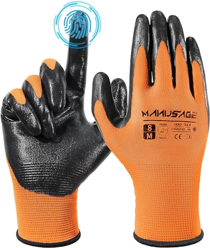 MANUSAGE Safety Work Gloves - Protective Glove for Men & Women - Ultrathin Hand Protection - For Construction, Gardening, Landscaping - Orange - Size M - 3 Pairs - color: Orange, size: Medium, style: 3 Pairs
