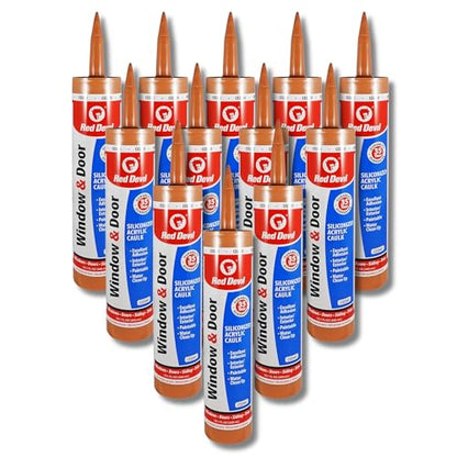 Red Devil 084630 Window & Door Siliconized Acrylic Caulk, Cedar, 10.1 oz, Pack of 12, Made in USA - color: Cedar, style: Pack of 12