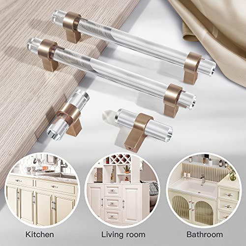 Clear Glass Crystal Drawer Pulls and Handles, 3-3/4 Inch Champagne Bronze Cabinet Pulls for Kitchen (96mm, 5 Pack) - color: Champagne Bronze, size: Hole Center : 3-3/4 Inch (96mm), style: 5 Pack