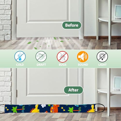 Weighted Door Draft Stopper, 2 Pack 48 Inch Under Door Blocker, Bottom of Door Window Air Noise Light Gap Filler, Saving Energy Cartoon Print Canvas Cotton 2.8Lb - size: 48 inch