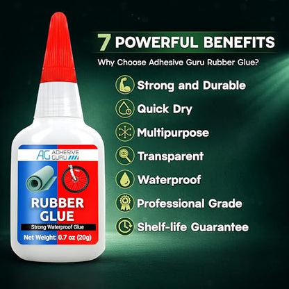 Adhesive Guru Rubber Glue (2x0.7 oz) - Heavy Duty Super Glue for Rubber, Rc Tires, Shoes, Soles, Seals, Gaskets & DIY Fast Bonding & Weatherproof Glue for Automative & Crafts - 2 Pack - size: 2 Pack, style: Rubber Glue