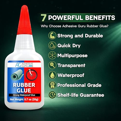 Adhesive Guru Rubber Glue (4x0.7 oz) - Heavy Duty Super Glue for Rubber, rc Tires, Shoes, Soles, Seals, Gaskets & DIY Fast-Bonding & Weatherproof Glue for Automotive & Crafts - 4 Pack - size: 4 Pack, style: Rubber Glue