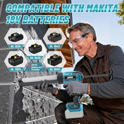 Cordless Caulking Gun for Makita 18v Battery(No Battery), Electric Caulk Gun w/17Pcs Caulking Finisher Kit, 6-Speed, LED Light, Auto Retract, 10OZ Caulk Gun for Filling, Sealing, Repair