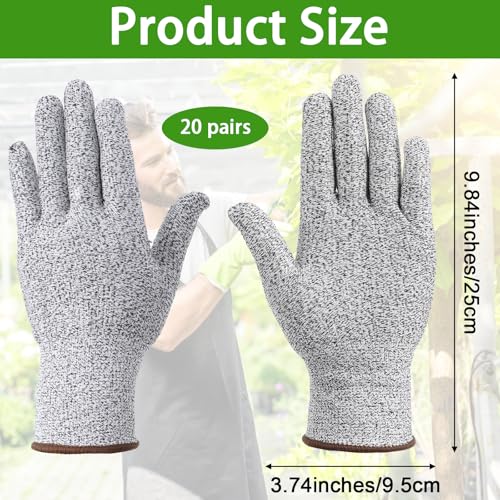 20 Pairs Cut Resistant Gloves Level 5 Protection Kitchen Anti-Cutting Gloves Cutting-Proof Glove for Shucking Fish Meat Wood Carving (Gray)