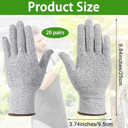 20 Pairs Cut Resistant Gloves Level 5 Protection Kitchen Anti-Cutting Gloves Cutting-Proof Glove for Shucking Fish Meat Wood Carving (Gray)