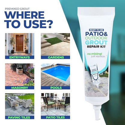 PentaUSA Outdoor Grout - Premixed Patio Grout in a Tube, Ready to Use Polymeric Sand for Pavers, Repairs Stone Joints, Driveways, Entryways, Gardens - Includes Grout Float (14oz / Natural Sand Color) - style: Outdoors