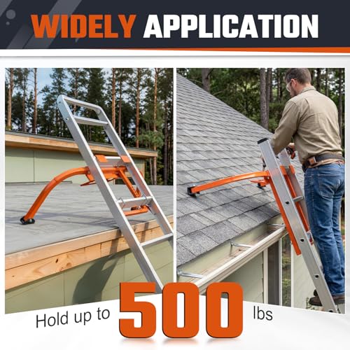 Ladder Stabilizer with Tool Tray & Hook, Heavy Duty Steel Extension Ladder Stabilizer for Roof Gutter/Wall, Stable Ladder Standoff with Wing Span and Non-Slip Rubber Feet, Ladder Accessories