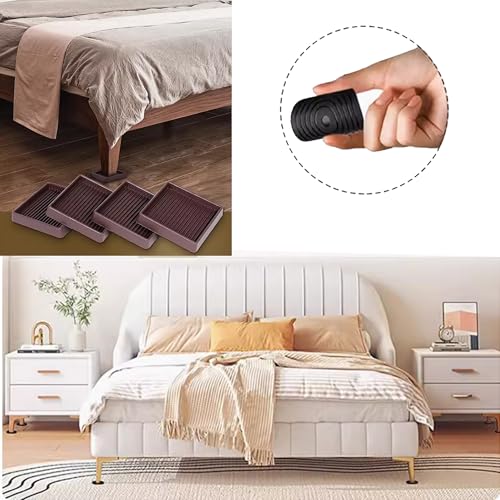 8 Pieces 2x2 inch Non Slip Furniture Pads- Rubber Anti Skid Caster Cups, Leg Coasters- Couch, Chair, Feet, and Bed Stoppers- Anti-Sliding Floor Protectors (8, Square Black)