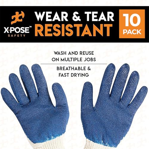Xpose Safety Red & Blue Palm Work Gloves – Latex-Coated Knit Grip Safety Gloves for Construction, Electricians, & General Use - color: Blue
