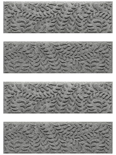 WaterHog Boxwood Stair Treads for Indoor Ourdoor Stairs, Absorbent All-Weather Stair Runner with Rubber Backing, Dirt & Moisture Trapper, Easy Clean Mat, Made in USA, 8.5"x30", 4pcs, Medium Grey - color: Medium Grey
