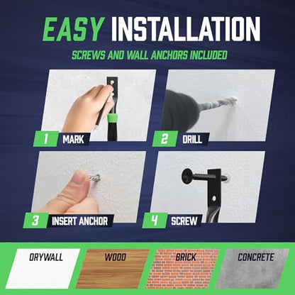 PRIMERIVER Heavy Duty Garage Storage Hooks | J-Hook Wall Mount Hangers with Screws | Utility Hooks for Tools, Ladders & Bikes – 12-Pack