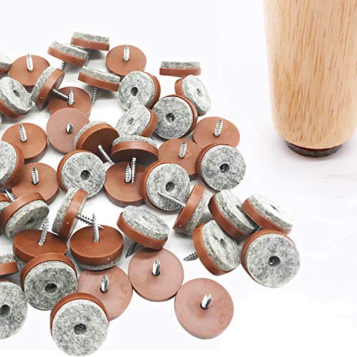 Screw-in Felt Pads - 60pcs 1 Inch Brown Furniture Chair Table Glides Pad Floor Protectors for Wooden Legs Feets - color: Brown, size: 1 Inch