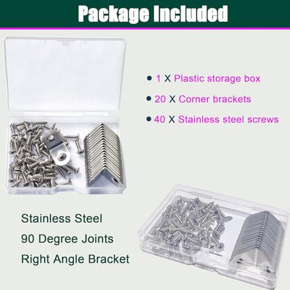 20 PCS Corner Braces 25mm x 25mm Stainless Steel 90 Degree Joints Right Angle Bracket L Shaped Corner Brackets Fastener for Wood Furniture, Screws Included - size: 25*25mm/ 1in