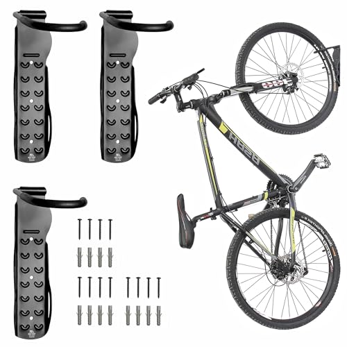 BikeHand Bike Wall Hanger - Heavy Duty Vertical Bicycle Wall Hook Mount Holder Rack for Garage Shed Indoor Storage - Fits MTB & Road Bikes - 3 Pack - size: PACK 3