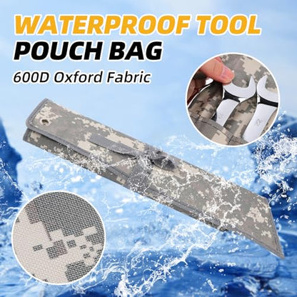 16 Pocket Wrench Roll Organizer, Rolled Tool Pouch Bag with Water Proof Oxford Cloth, Light Camouflage - color: Light Camouflage