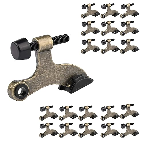 HOMOTEK 20 Pack Hinge Pin Door Stopper, Hinge Stops for Top of Door, Adjustable Deluxe Heavy Duty Door Stop 2-1/2x1-3/4 inch, with Black Rubber Bumper Tips, Antique Brass - color: Antique Brass, size: 20 Pack