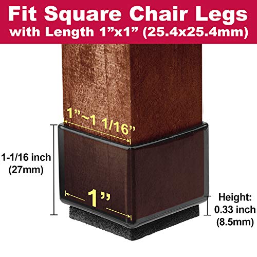 Anwenk 1''x1 Square Chair Leg Floor Protectors with Felt Pads 1inch 1 in Square Table Leg Protectors Chair Leg Caps Small, 16Pack, Black - color: 16pack 1"x1"feltpad-bk