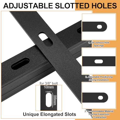 Frienda 10 Pcs 16" Black Mending Plate Heavy Duty Metal Straight Bracket Flat Straight Braces Repair Flat Slotted Plate Steel Joining Fixing Brackets Connector for Wood Furniture Tables Bookshelves