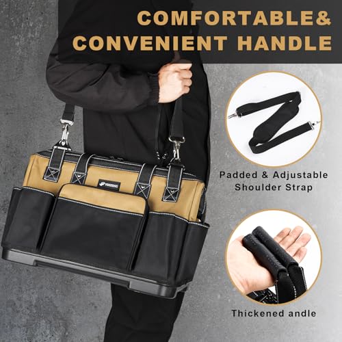 17 IN Large Tool Bag For Men Heavy Duty, Drill Bag Tool Bag Organizer, Wide Mouth Waterproof Hard Bottom Multiple Pockets Tool Tote, Tool Caddy, Maintenance - size: 17 Inch