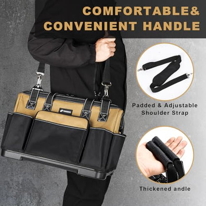 20 IN Large Tool Bag For Men Heavy Duty, Drill Bag Tool Bag Organizer, Wide Mouth Waterproof Hard Bottom Multiple Pockets Tool Tote, Tool Caddy, Maintenance - size: 20 Inch