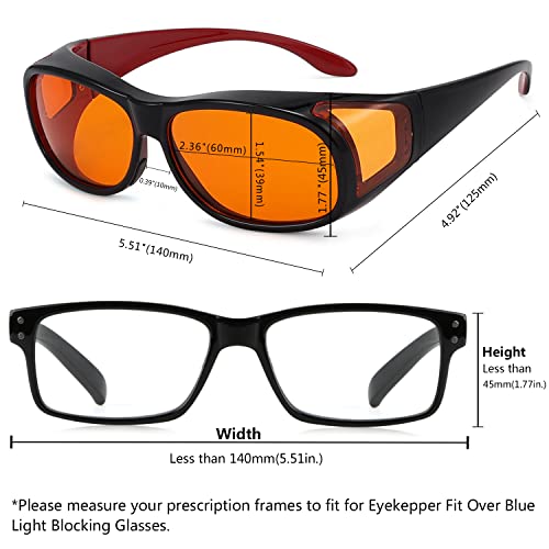 Eyekepper 100% Blue Light Reduction,Fitover Anti-Blue Blocking Computer Glasses with Extra Amber Lens - color: 1804-black Red-100% Blue Light Blocking