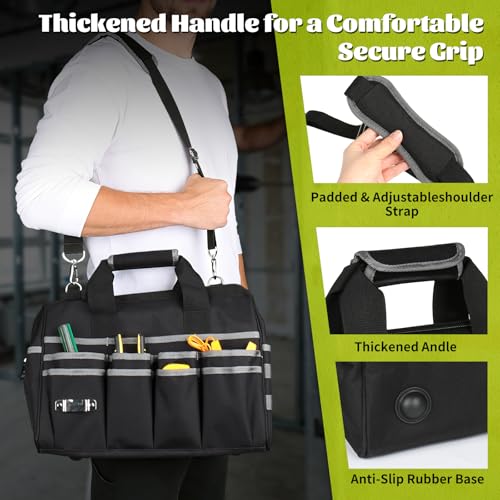 Heavy Duty Tool Bag,16.5 Inch Tool Bags for Men with 29 Pockets Portable Empty Tool Box Organizer,Waterproof Heavy Duty Tool Bag with Soft Handle Large Zipper,Father Day Gifts for Him Dad Men