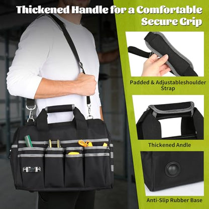 Heavy Duty Tool Bag,16.5 Inch Tool Bags for Men with 29 Pockets Portable Empty Tool Box Organizer,Waterproof Heavy Duty Tool Bag with Soft Handle Large Zipper,Father Day Gifts for Him Dad Men