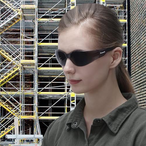 ProtectX Safety Glasses for Men & Women, Safety Sunglasses with Anti-Fog Scratch Resistant Lenses, Non-Slip Grips, ANSI Z87.1 - color: Skywalker Tinted Smoke 12 Pk