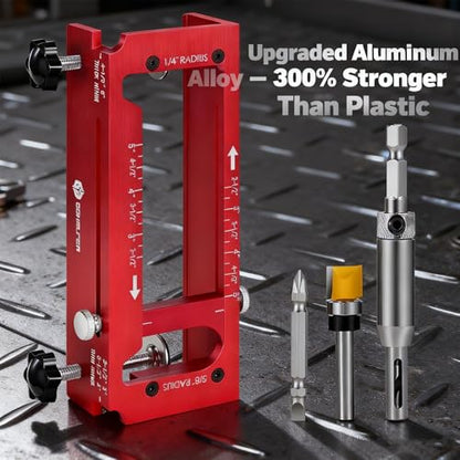 Door Hinge Jig, Aluminum Alloy Mortise Template Kit with Router Bit & Self-Centering Hinge Bit, User Manual for 2.5"-5" Hinges