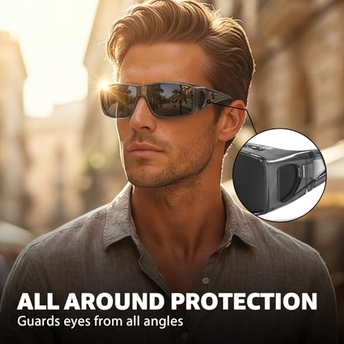 Myiaur Over Glasses Sunglasses for Men Women, Polarized Fit Over Sunglasses UV400 Protection, Anti Glare for Driving Outdoors - color: A05 Transparent Grey/Grey Lens