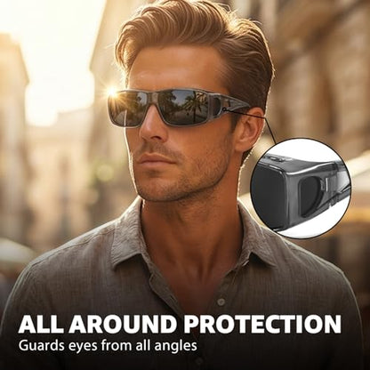 Myiaur Over Glasses Sunglasses for Men Women, Polarized Fit Over Sunglasses UV400 Protection, Anti Glare for Driving Outdoors - color: A05 Transparent Grey/Grey Lens