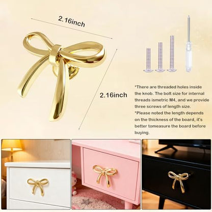 Gold Cabinet Knobs, Brushed Bow Drawer Pulls, Gold Knobs for Dresser Drawer Cupboard Furniture Closet Wardrobe Door Knobs Handles (Bow Shape- 6 Pack) - style: Bow Shape- 6 PACK
