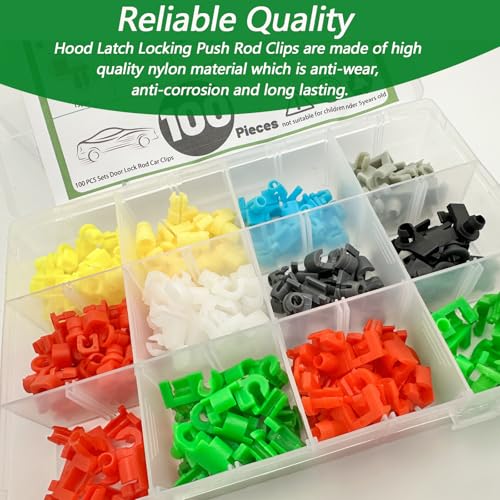 100PCS Door Lock Rod Car Clips Assortment Kit, Door Install Clips, Tailgate Handle Rod Clip, Car Accessories Left and Right Door Handle Rod End Clip Retainer Compatible with Most Vehicles