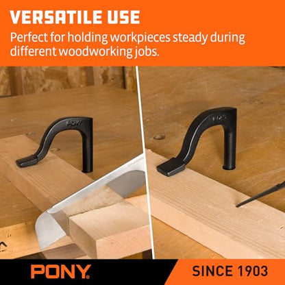 PONY 8" Bench Hold-Down Clamps, Heavy-Duty Bench Dog Clamps for Woodworking, Workbench Holdfast Fits 11/16" Pre-Drilled Bench Dog Holes, 2-Pack